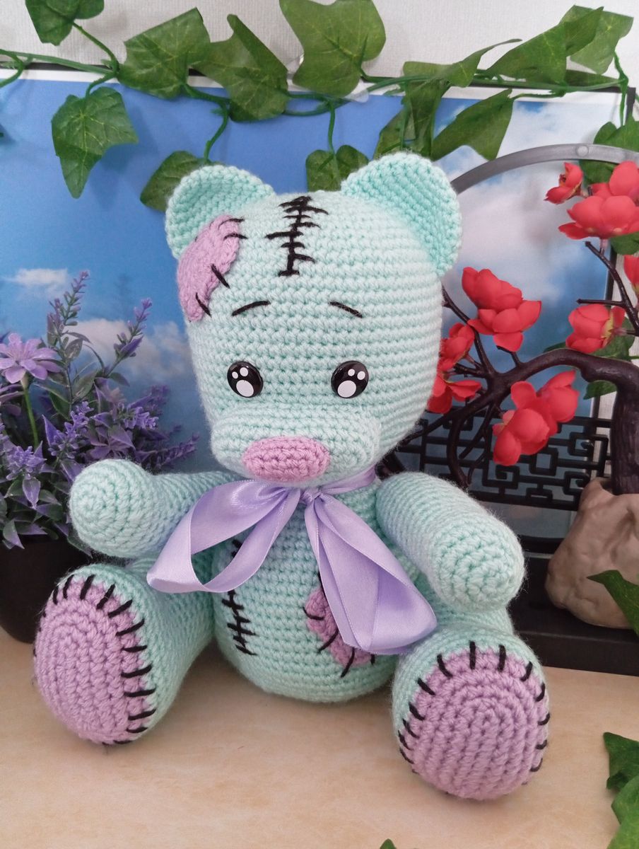 Ours Teddy Bear vert menthe/mauve