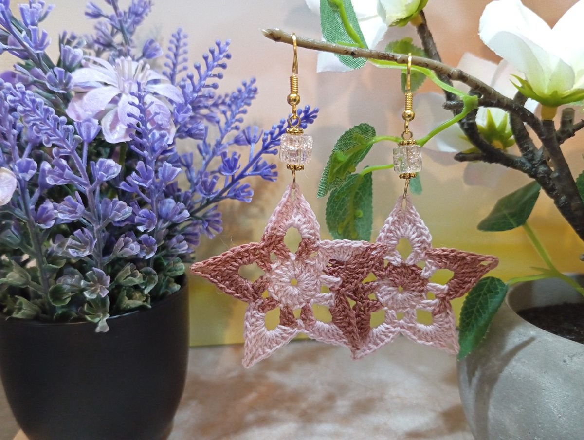Boucle d'Oreille Marron/Rose pâle dégradé