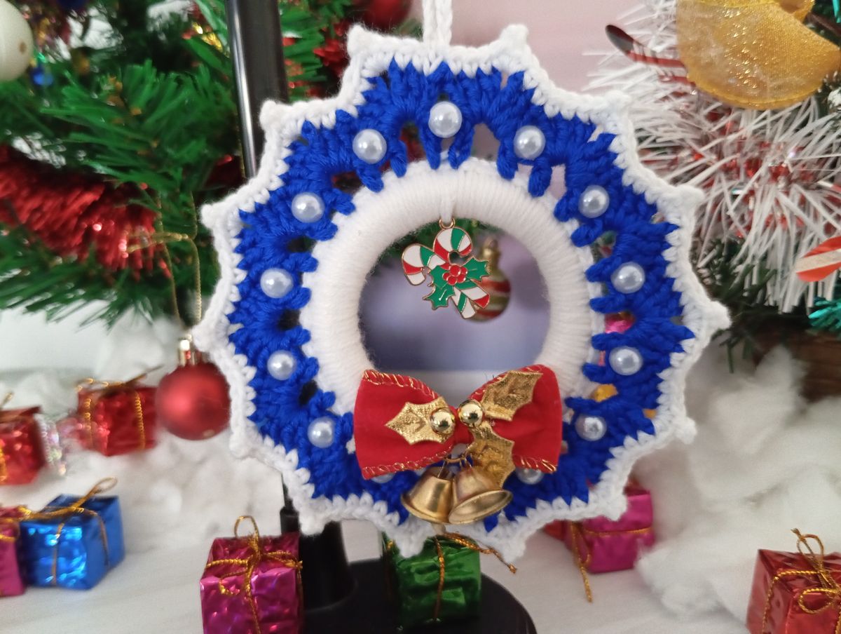 Petite couronne de Noël bleue/blanche