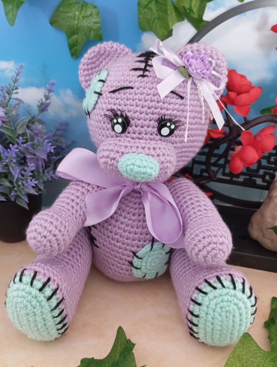 Ours Teddy Bear mauve/vert menthe
