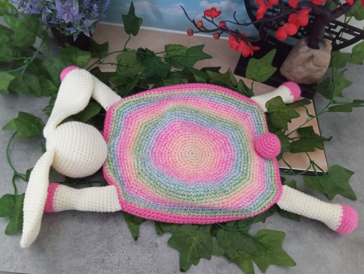 Doudou plat lapin blanc/rose