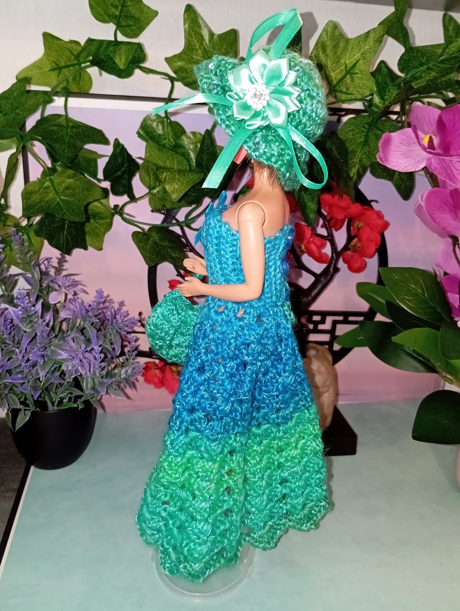 Robe longue bleu/verte pour poupée type Barbie