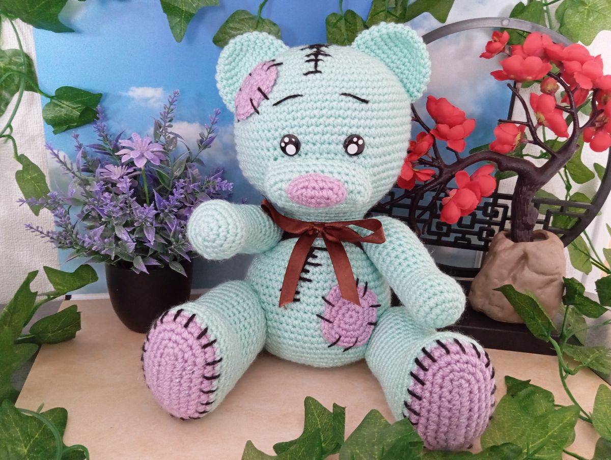 Ours Teddy Bear vert menthe/mauve