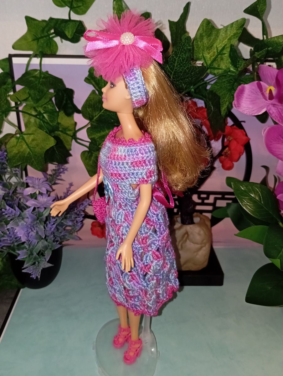 Robe longue bleu/fuchsia/mauve pour poupée type Barbie