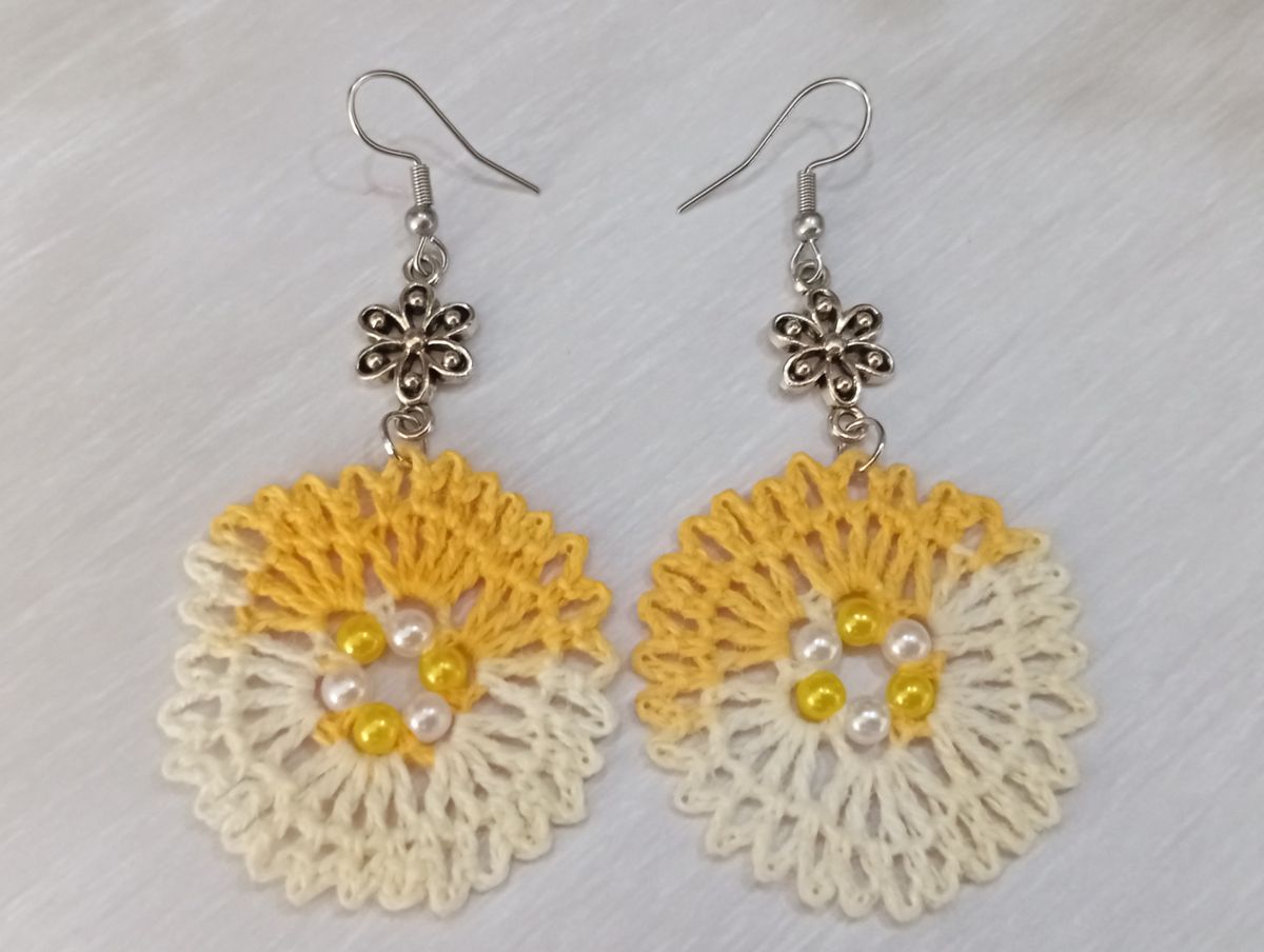 Boucle d'Oreille Jaune/Jaune clair avec perles