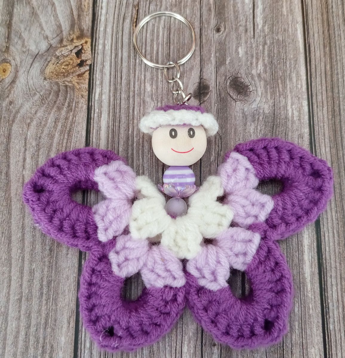 Porte clé papillon violet/lilas/blanc