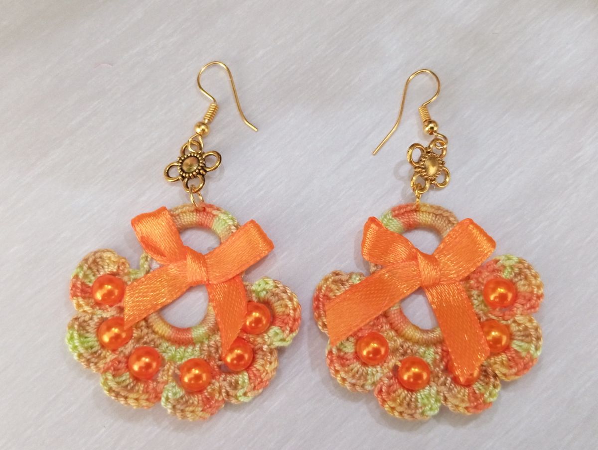 Boucle d'Oreille Orange/Verte avec perles