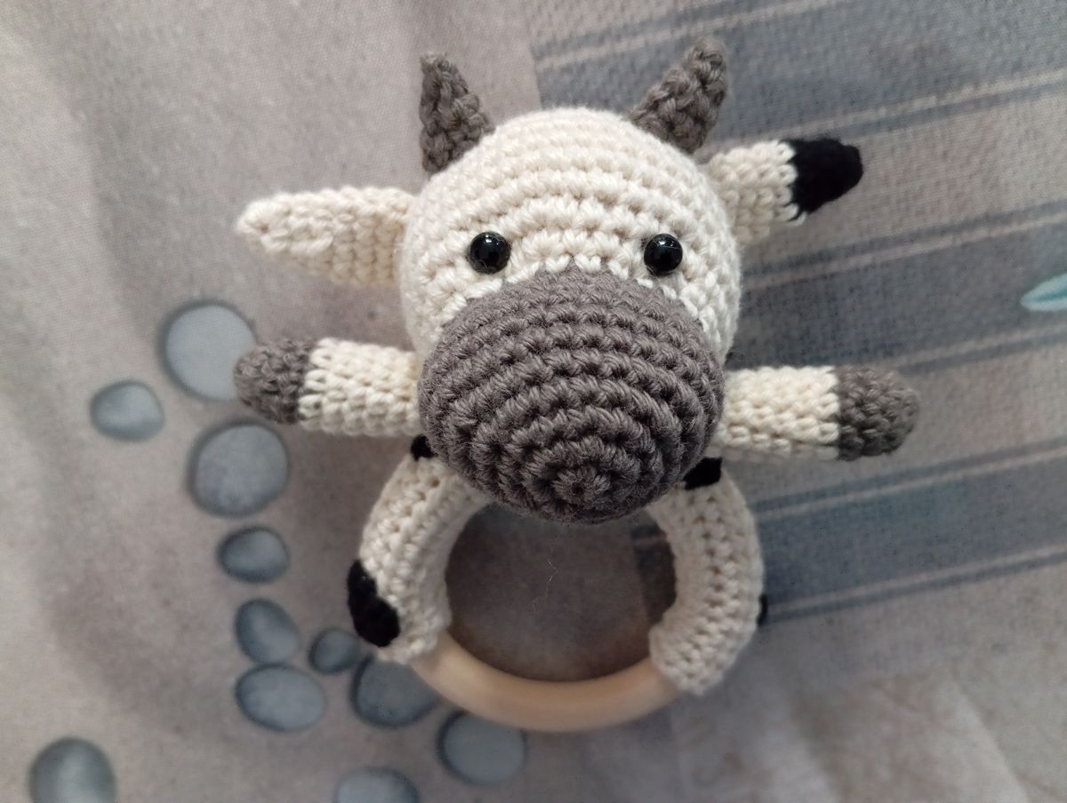 Hochet Vache blanche/grise