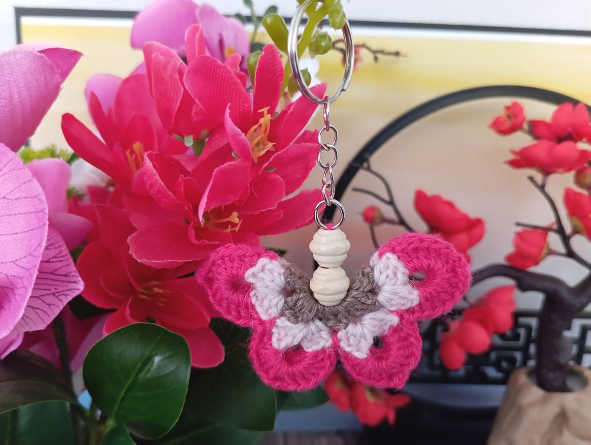 Porte clé papillon rouge/rose/marron