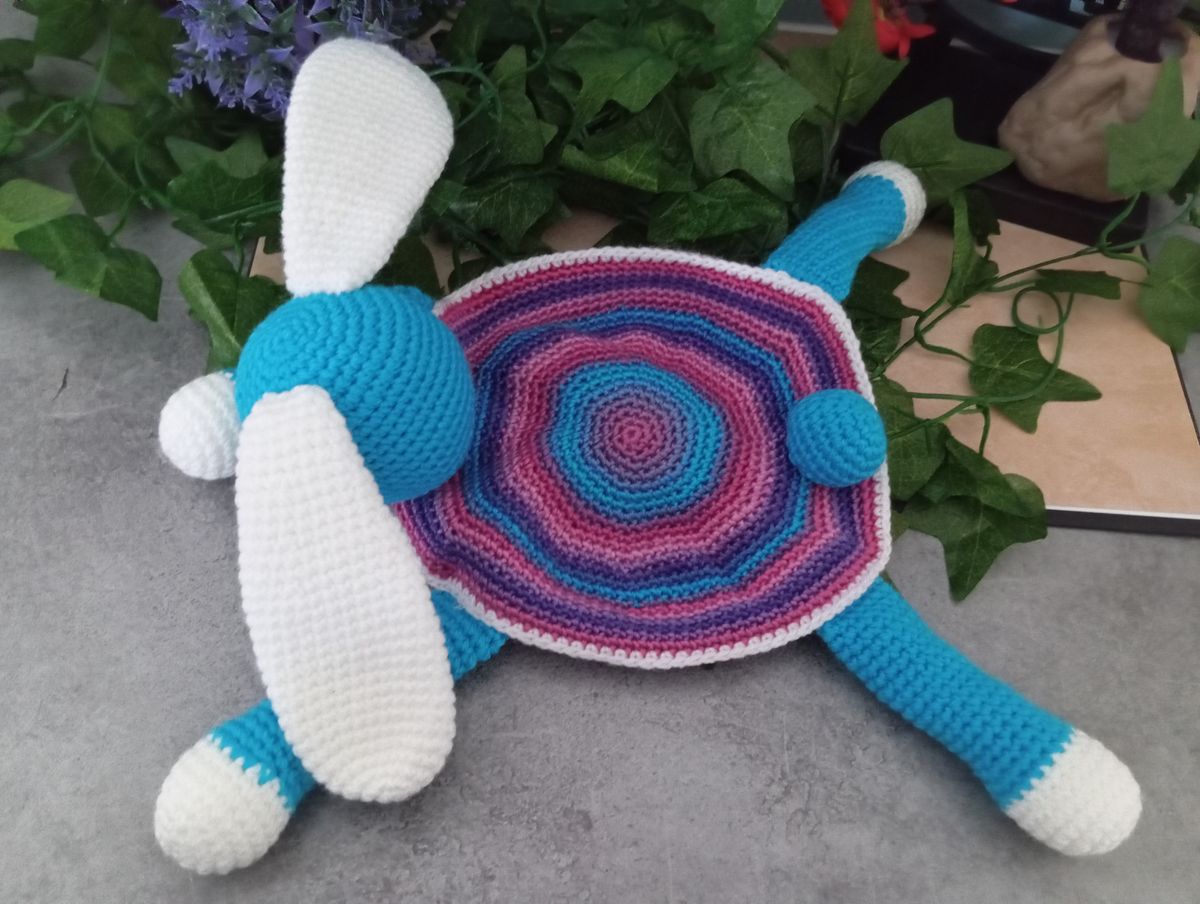 Doudou plat lapin bleu/blanc