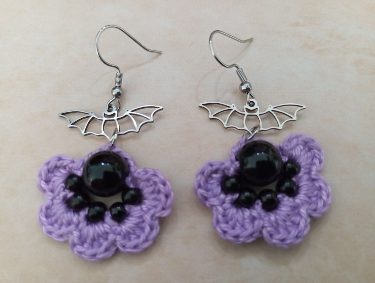 Boucle d'Oreille Halloween Mauve avec perles