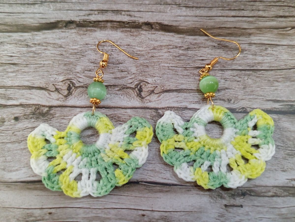 Boucle d'Oreille éventail verte/blanche/jaune