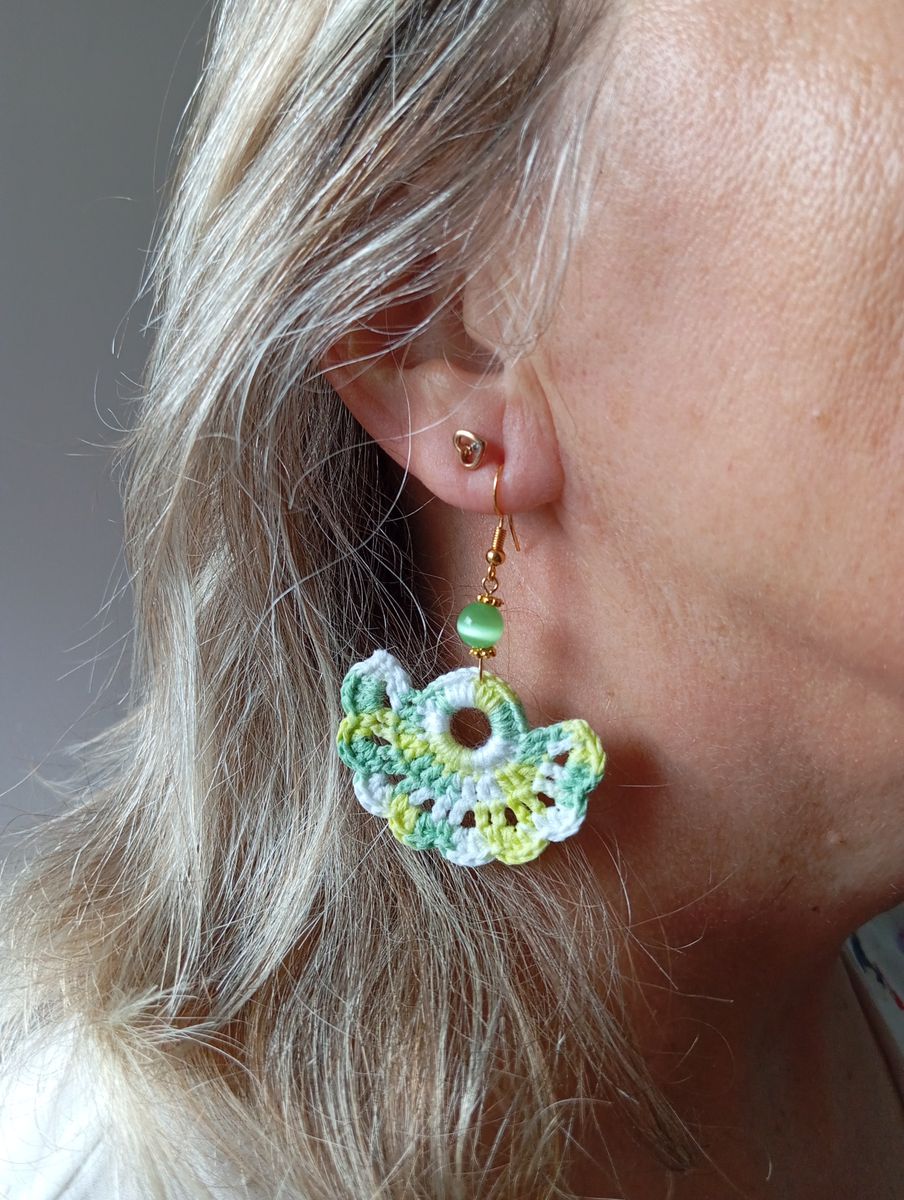Boucle d'Oreille éventail verte/blanche/jaune