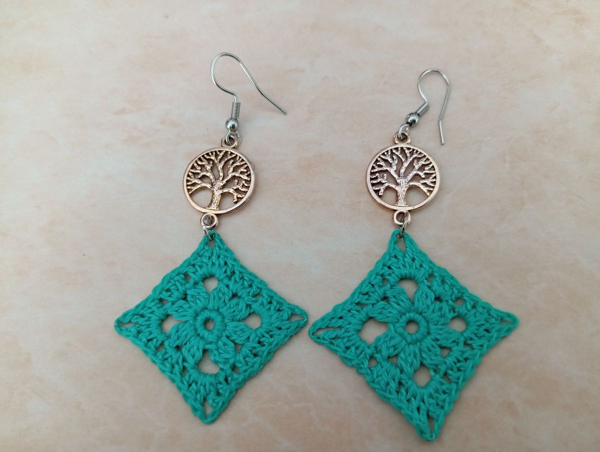 Boucle d'Oreille Carrée verte