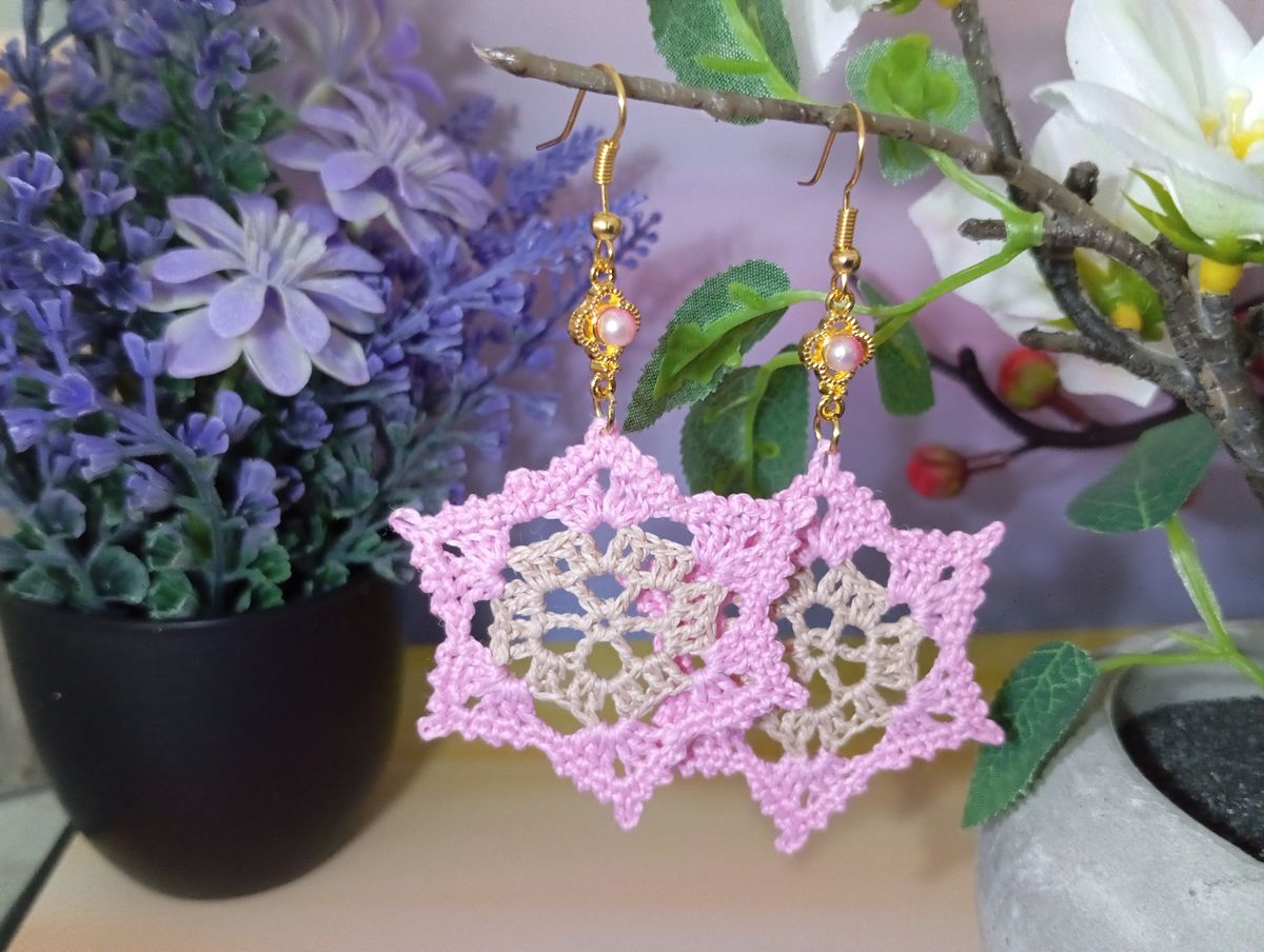 Boucle d'Oreille Beige/Rose