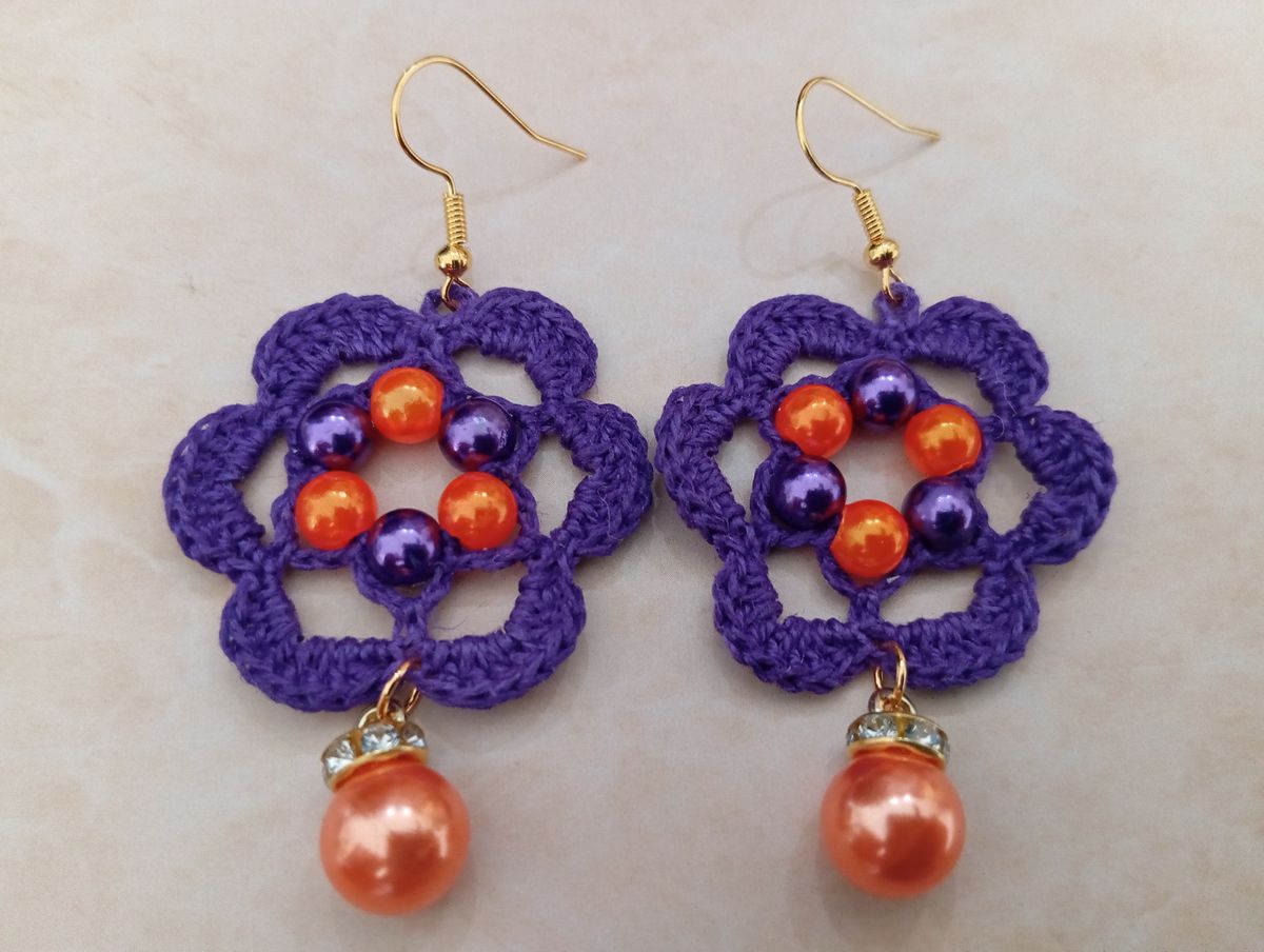 Boucle d'Oreille Halloween Violette avec perles