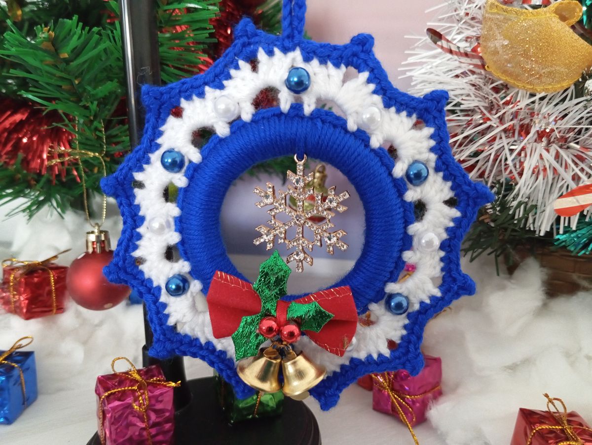 Petite couronne de Noël bleue/blanche