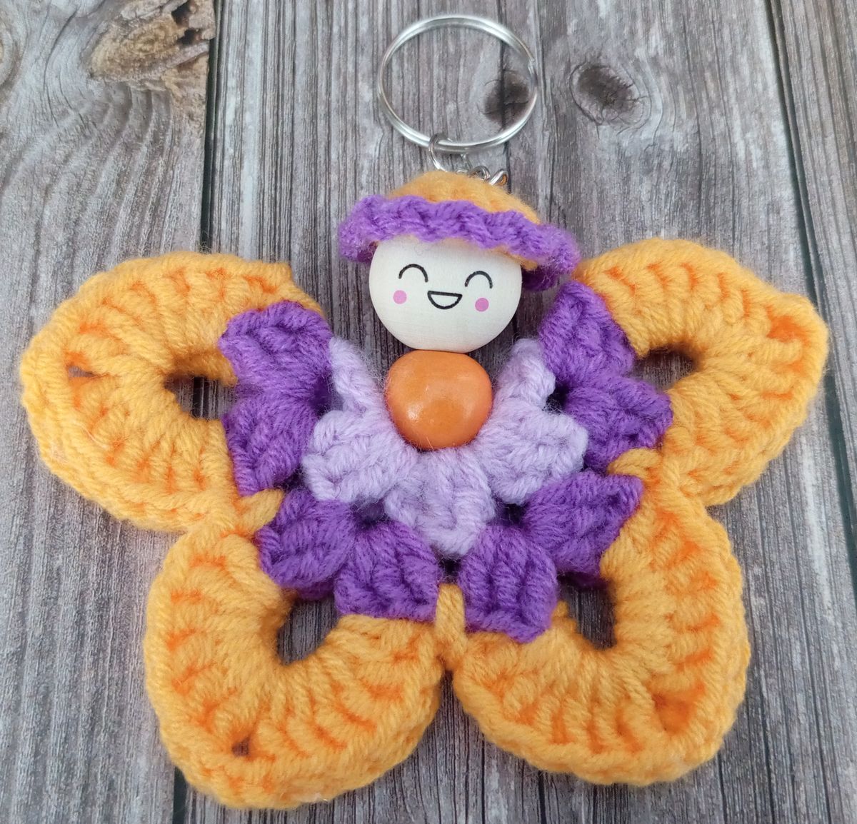 Porte clé papillon orange/violet/lilas