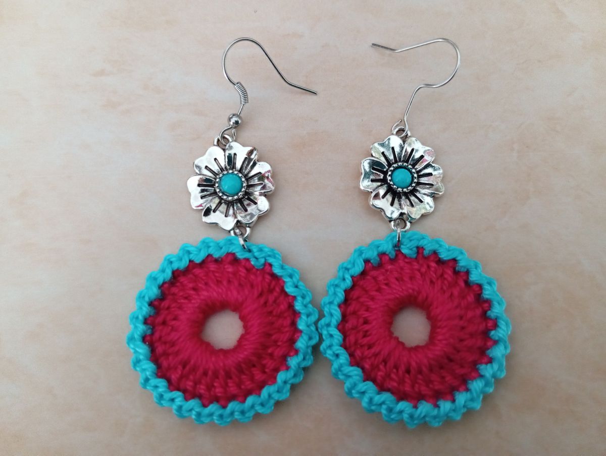 Boucle d'Oreille ronde rouge/bleue