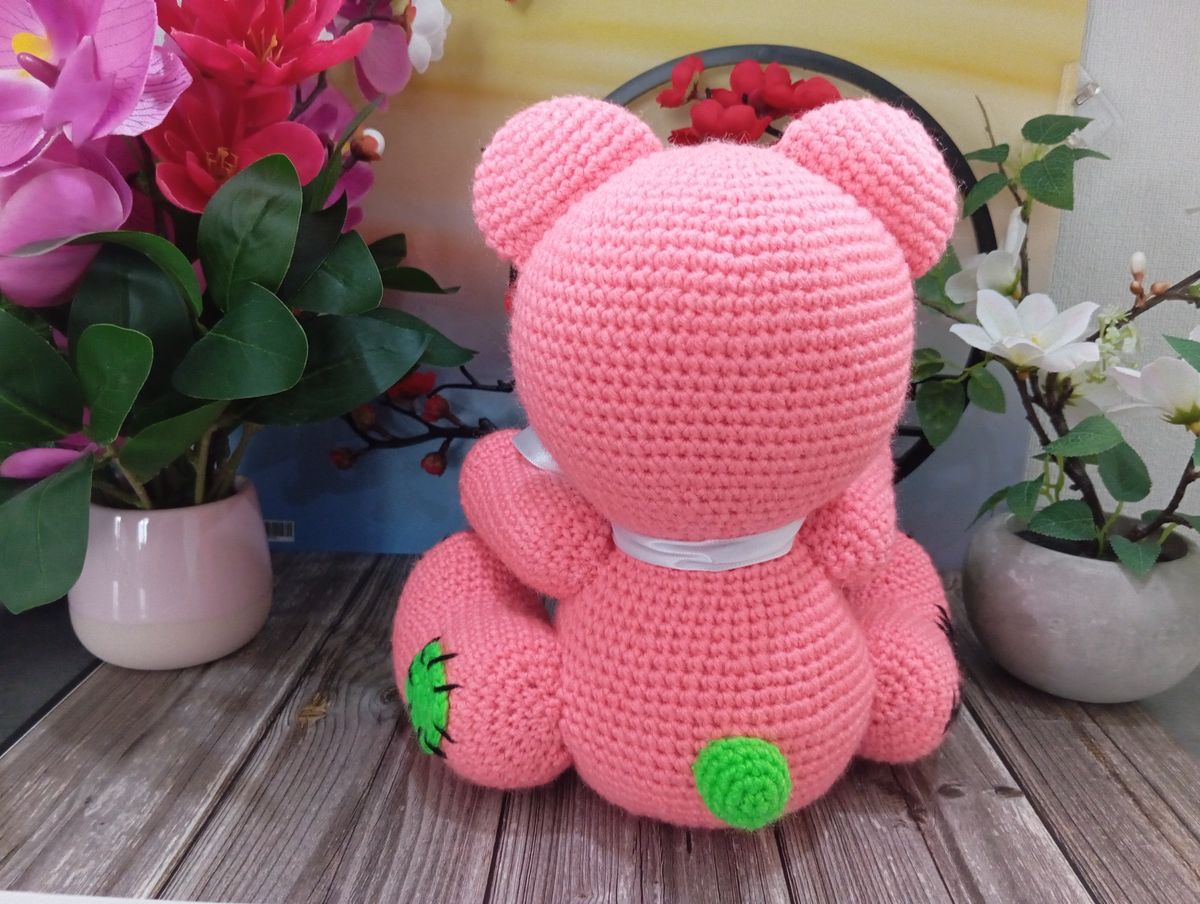 Ours Teddy Bear rose fluo/vert fluo