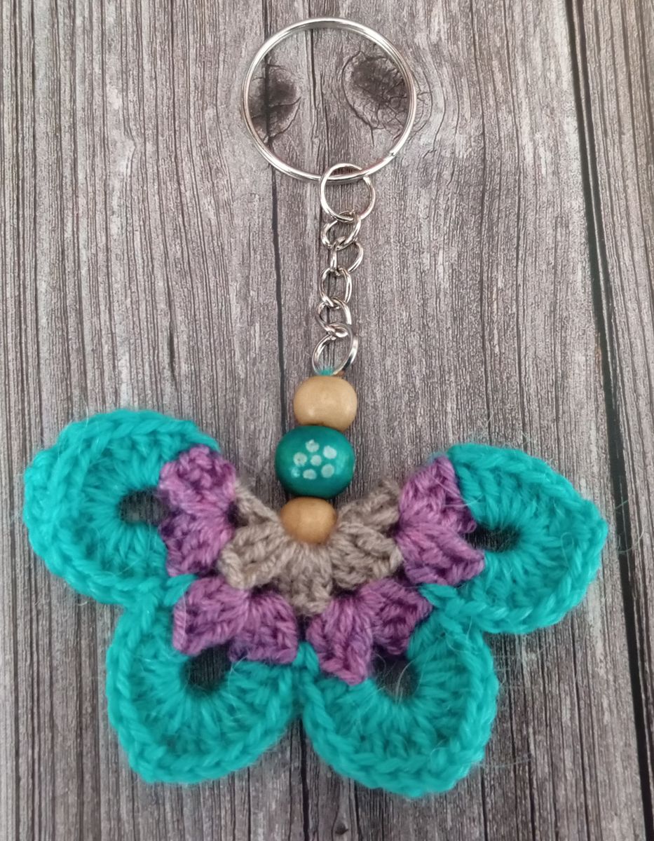 Porte clé papillon vert/violet/marron