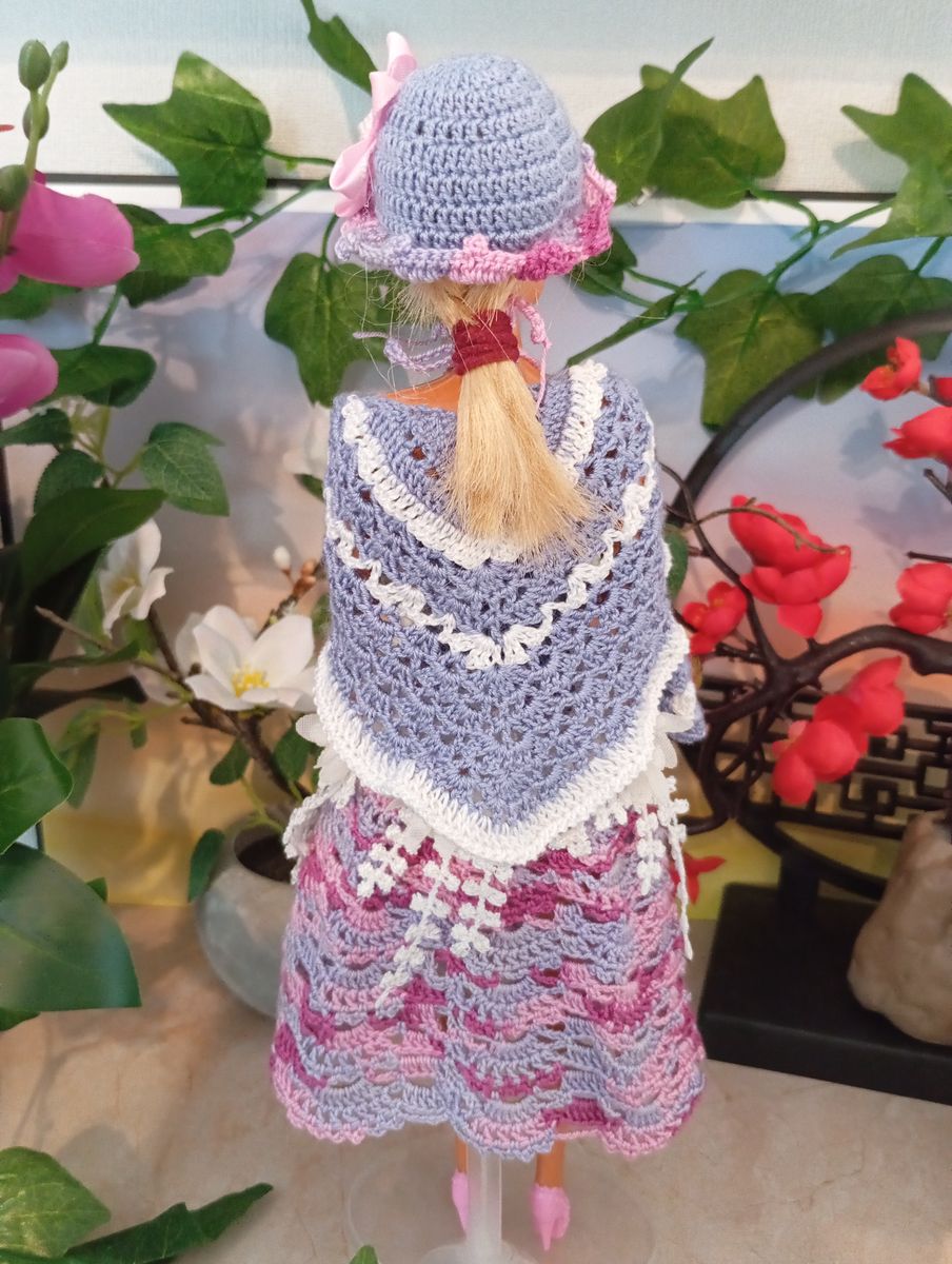 Robe longue mauve/violet/rose pour poupée type Barbie