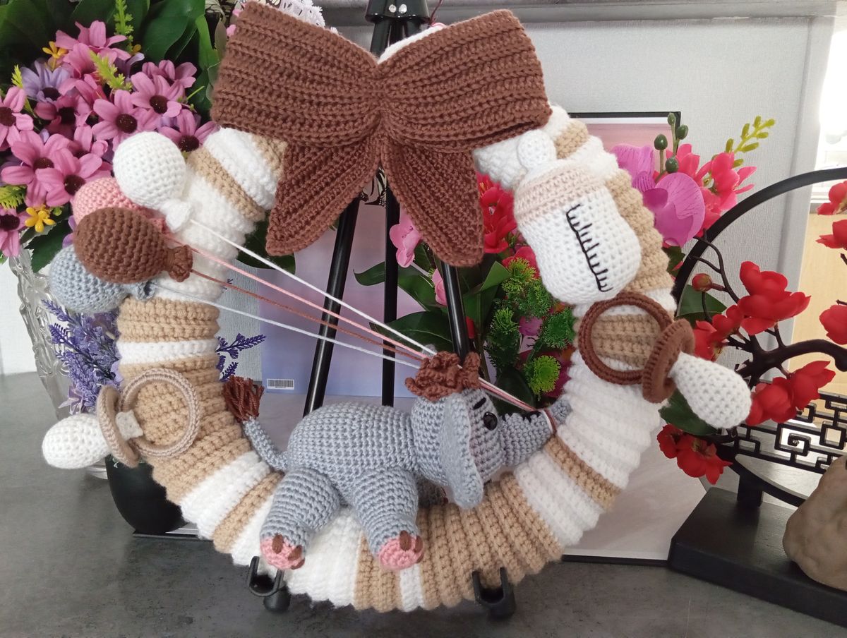 Couronne de naissance marron/beige/blanche