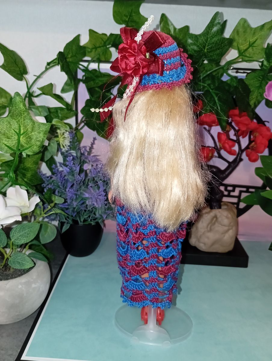 Robe bordeaux/bleu pour poupée type Barbie