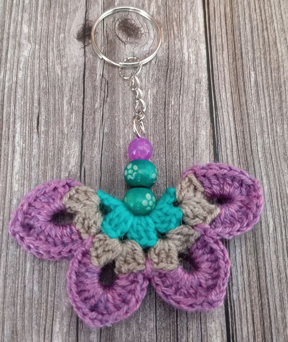 Porte clé papillon violet/marron/vert
