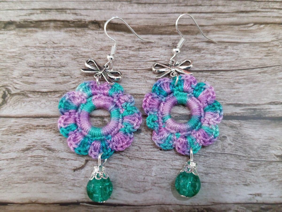 Boucle d'Oreille verte/mauve