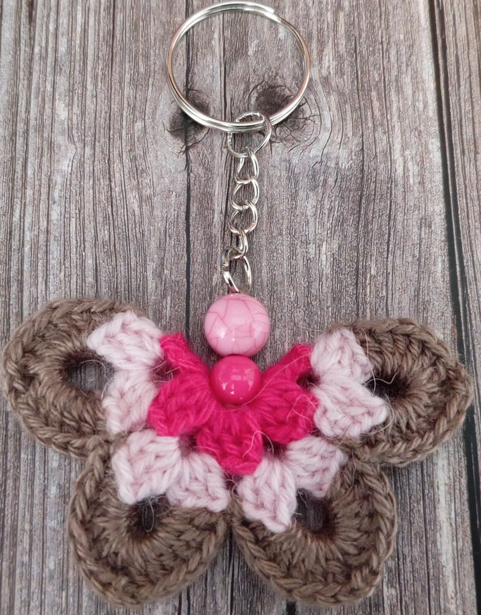 Porte clé papillon marron/rose/fuchsia