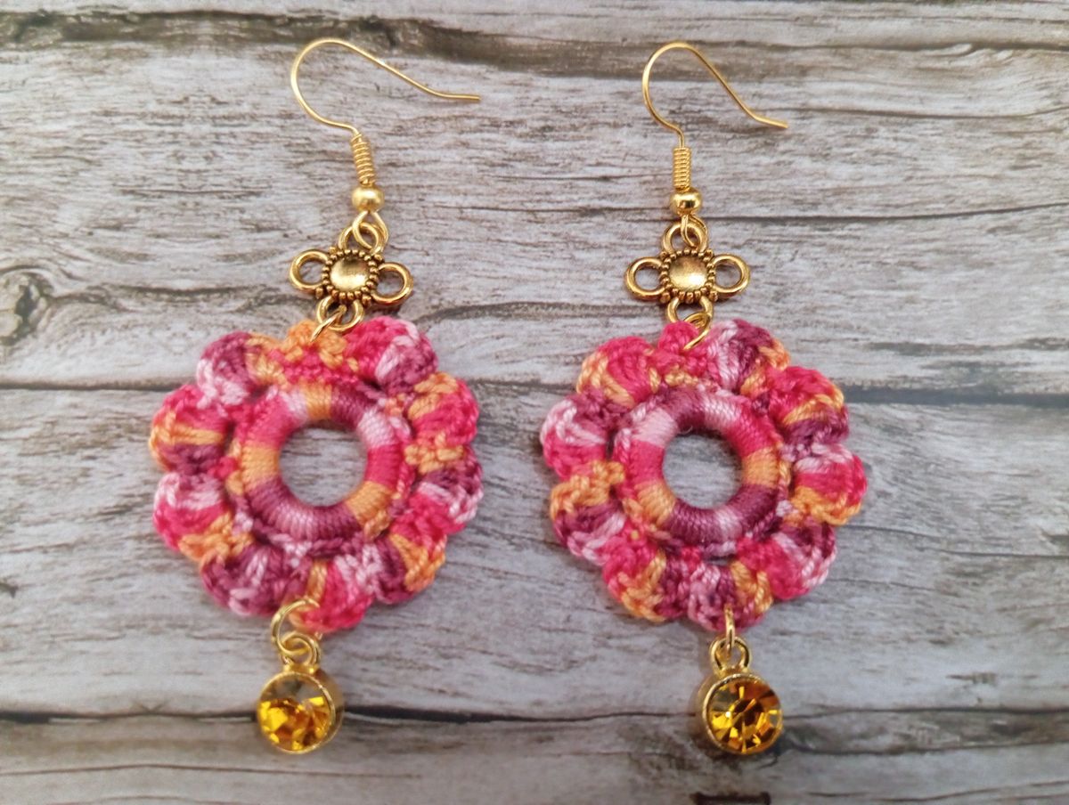 Boucle d'Oreille rouge/moutarde