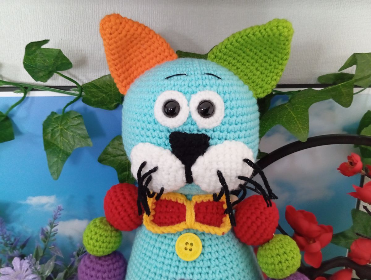 Chat "Boules" Amigurumi Bleu