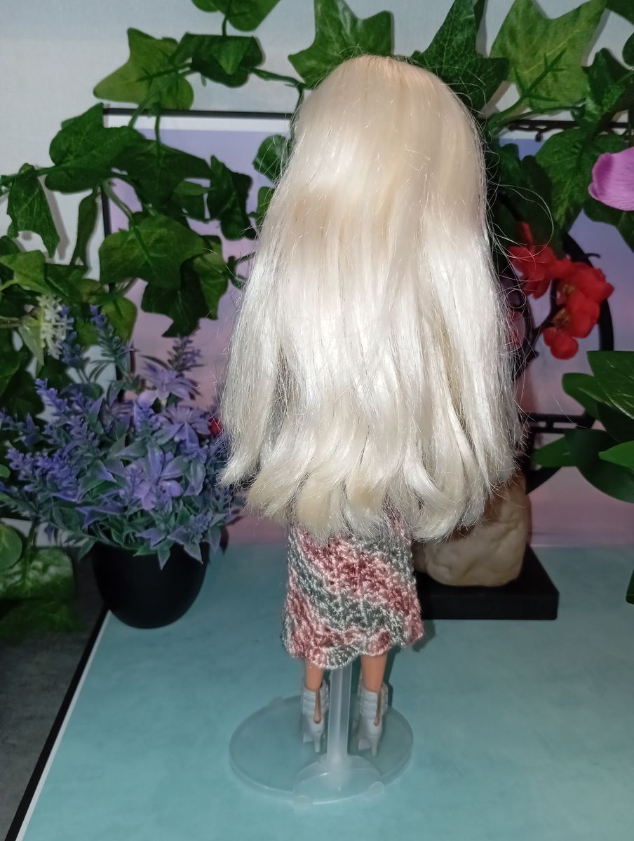 Robe longue grise/rose pour poupée type Barbie