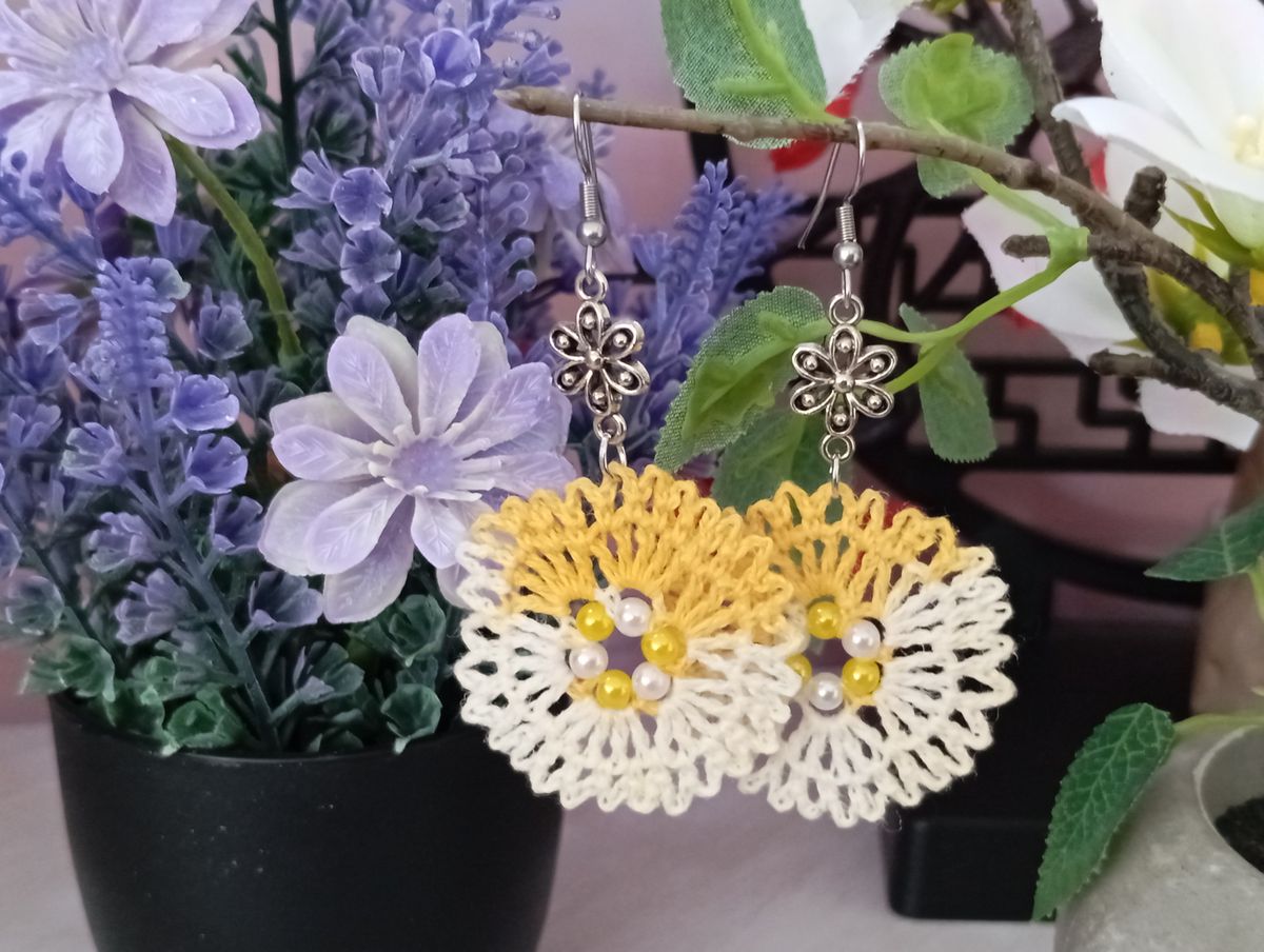 Boucle d'Oreille Jaune/Jaune clair avec perles