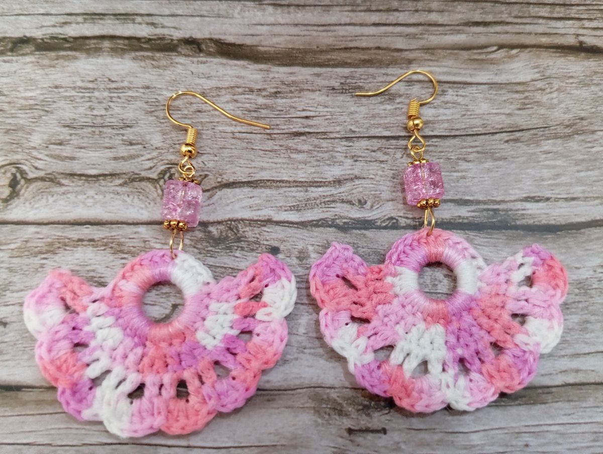 Boucle d'Oreille éventail rose/lilas/blanche