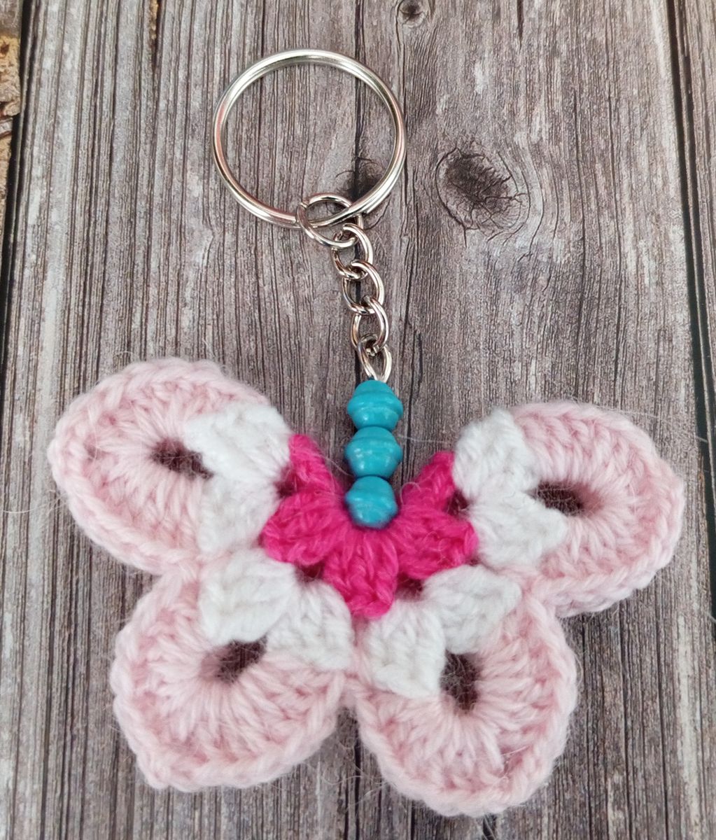 Porte clé papillon rose/blanc/fuchsia