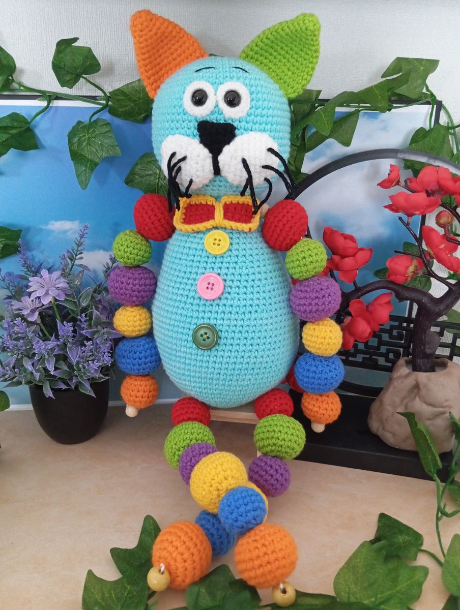 Chat "Boules" Amigurumi Bleu
