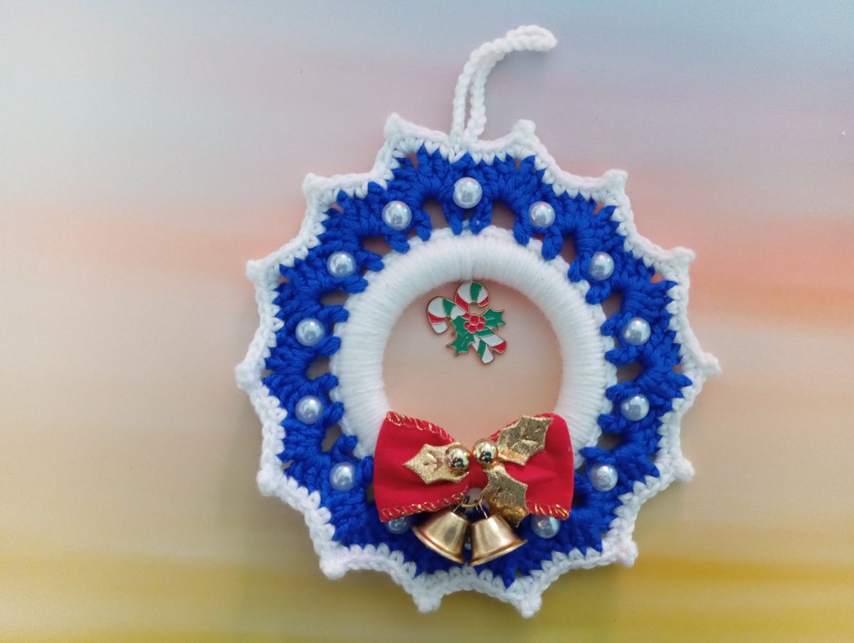 Petite couronne de Noël bleue/blanche