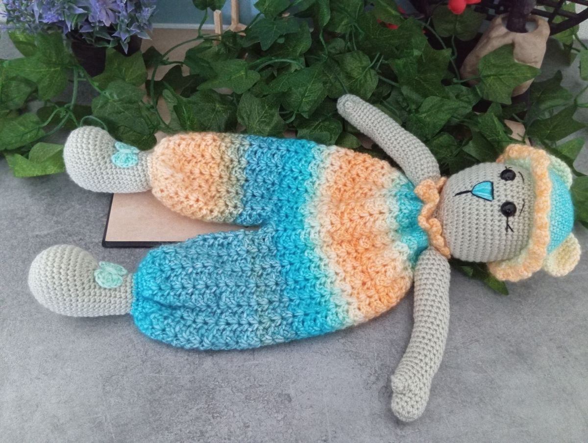 Doudou plat N'Ours Orange/Bleu