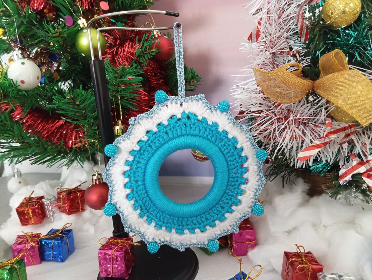 Petite couronne de Noël blanche/bleue