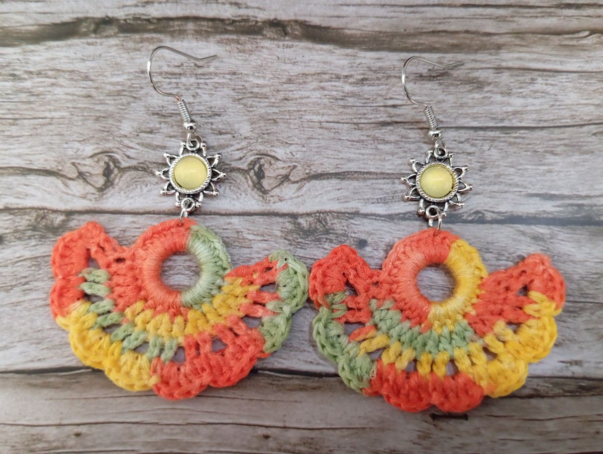 Boucle d'Oreille éventail orange/jaune/verte