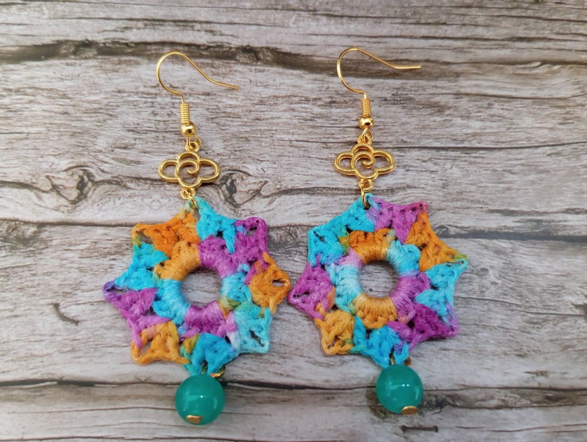 Boucle d'Oreille bleue/moutarde/violet