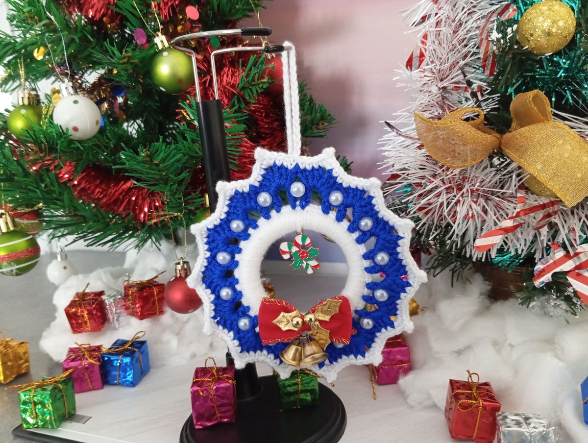Petite couronne de Noël bleue/blanche