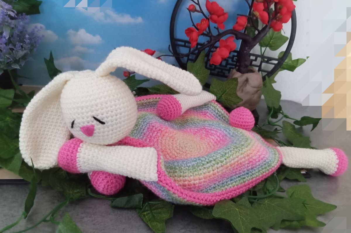 Doudou plat lapin blanc/rose