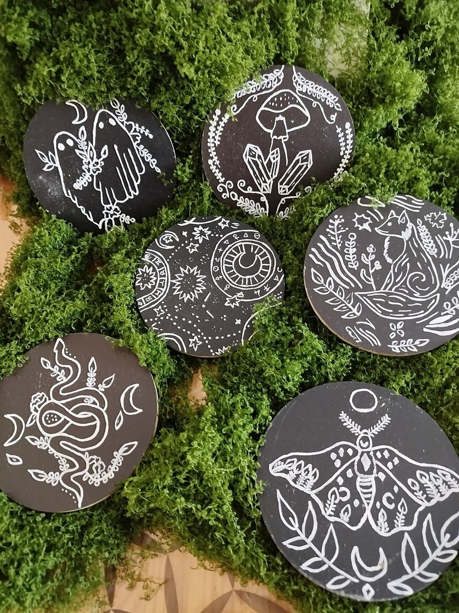 Lot de 6 dessous de verre artisanaux – Collection Noir & Blanc