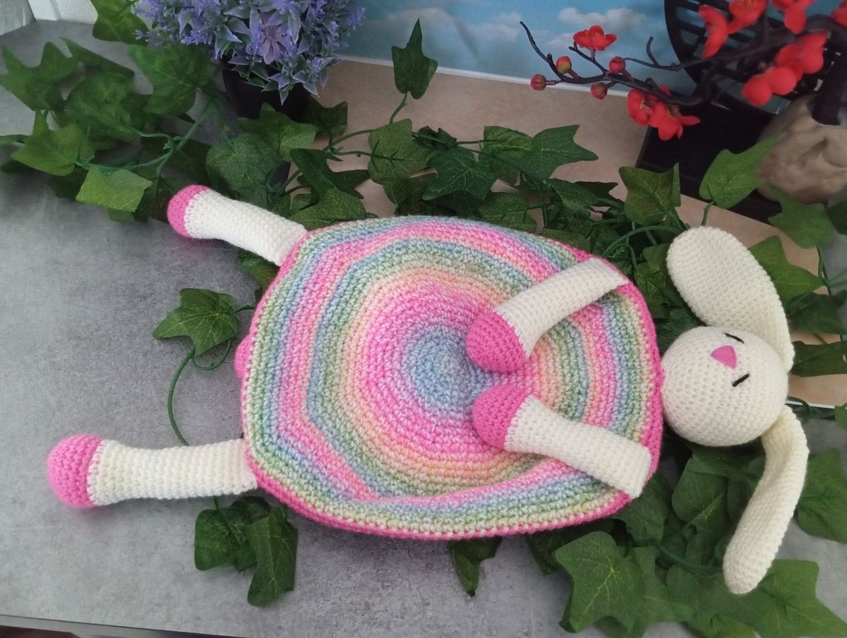 Doudou plat lapin blanc/rose