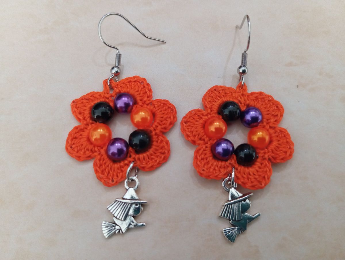 Boucle d'Oreille Halloween Orange avec perles