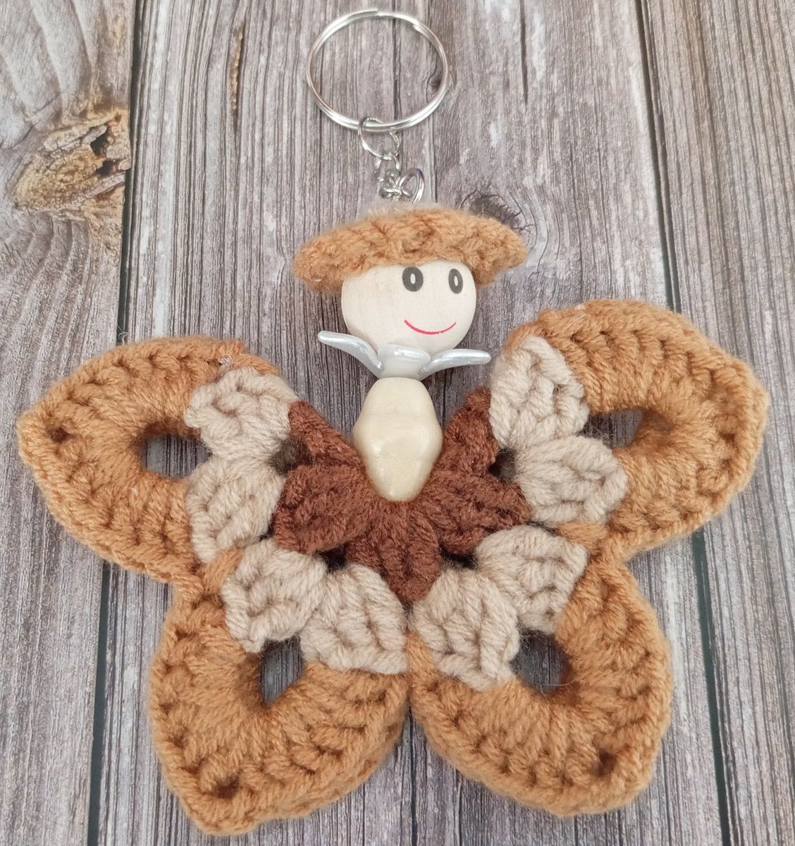 Porte clé papillon marron/beige/caramel