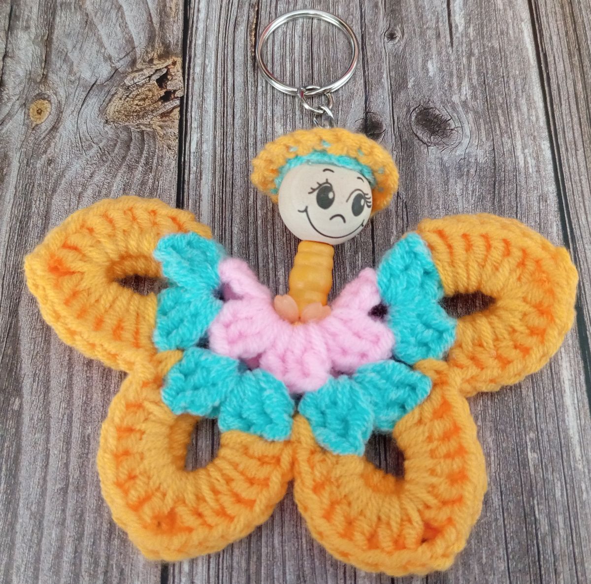 Porte clé papillon orange/vert menthe/rose